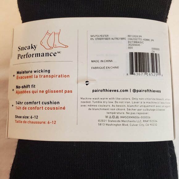PAIR OF THIEVES SZ 6-12 Men's 3 Pack Performance Crew Socks Black Purple Gray - Picture 5 of 6